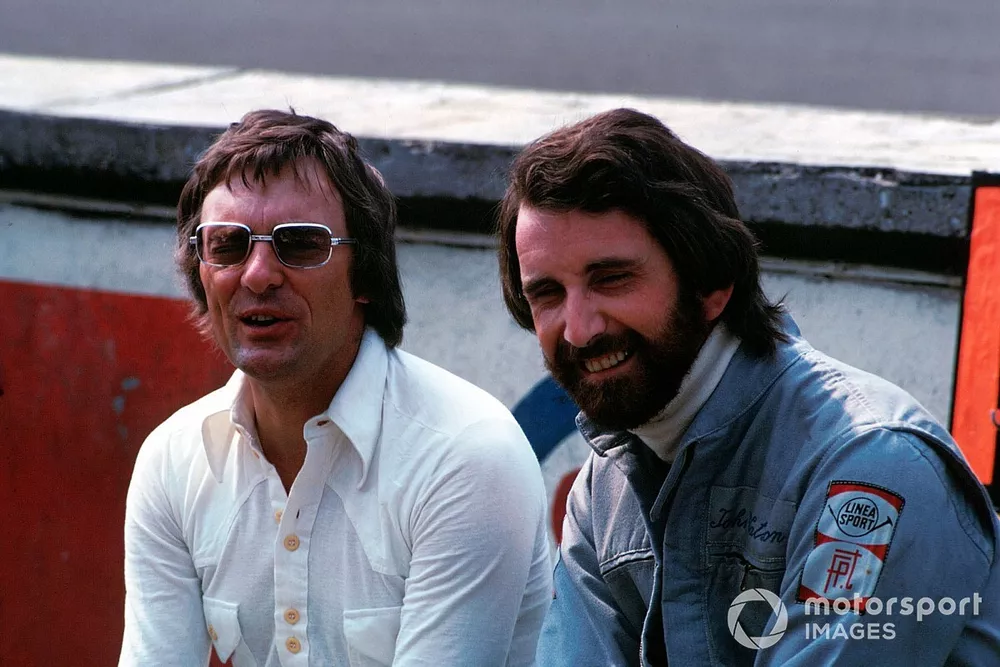 Bernie Ecclestone, Brabham Team owner with John Watson, Brabham