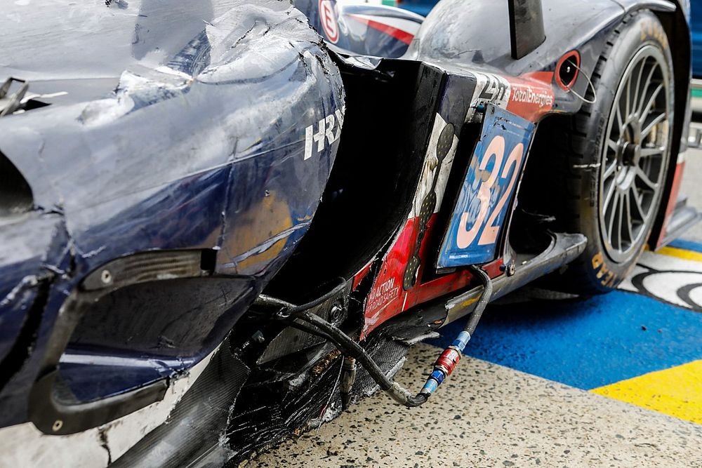 Detalle del daño en el #32 United Autosports Oreca 07 - Gibson LMP2 de Nicolas Jamin, Jonathan Aberdein, Manuel Maldonado.