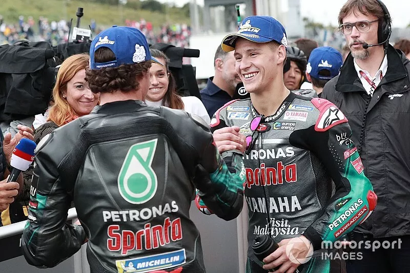 Second place Franco Morbidelli, Petronas Yamaha SRT, third place Fabio Quartararo, Petronas Yamaha SRT