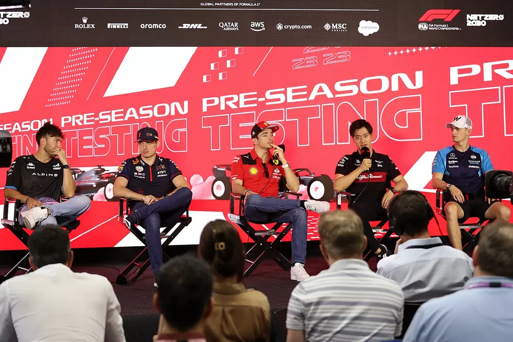 Pierre Gasly, Alpine A523, Max Verstappen, Red Bull Racing RB19, Charles Leclerc, Ferrari SF-23, Zhou Guanyu, Alfa Romeo C43, Logan Sargeant, Williams FW45