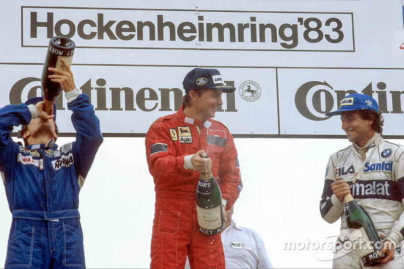 Rene Arnoux, primero, Andrea de Cesaris, segundo y Riccardo Patrese, tercero