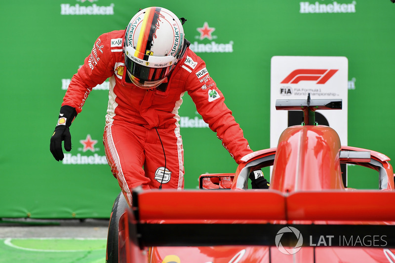 Race winner Sebastian Vettel, Ferrari celebrates in parc ferme