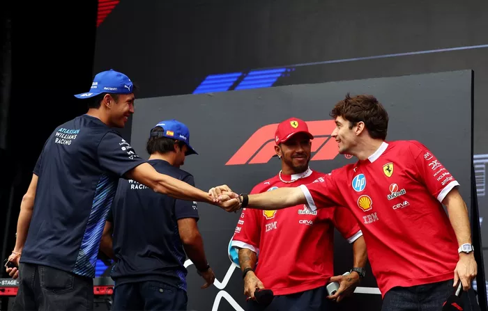 Charles Leclerc, Ferrari, Lewis Hamilton, Ferrari, Alexander Albon, Williams, Carlos Sainz, Williams