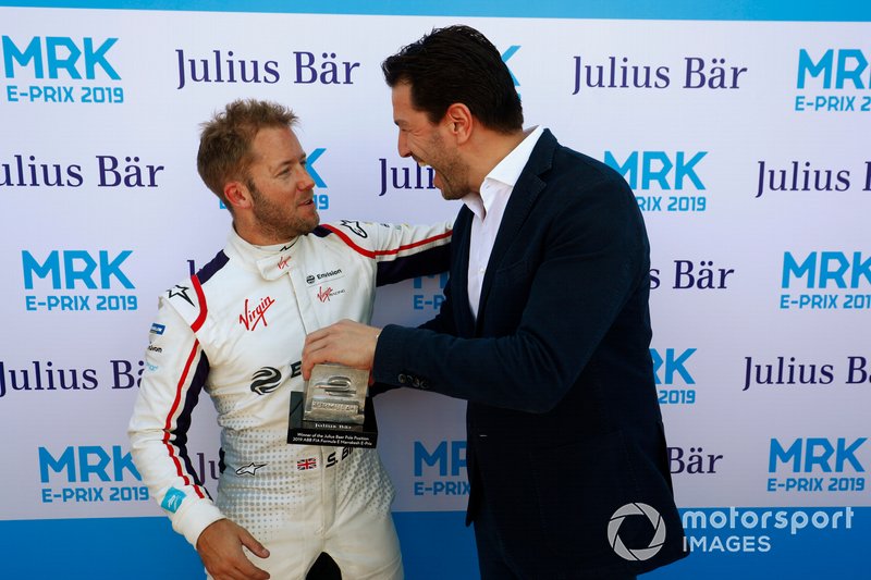 Sam Bird, Envision Virgin Racing, is presented with the Pole Position award