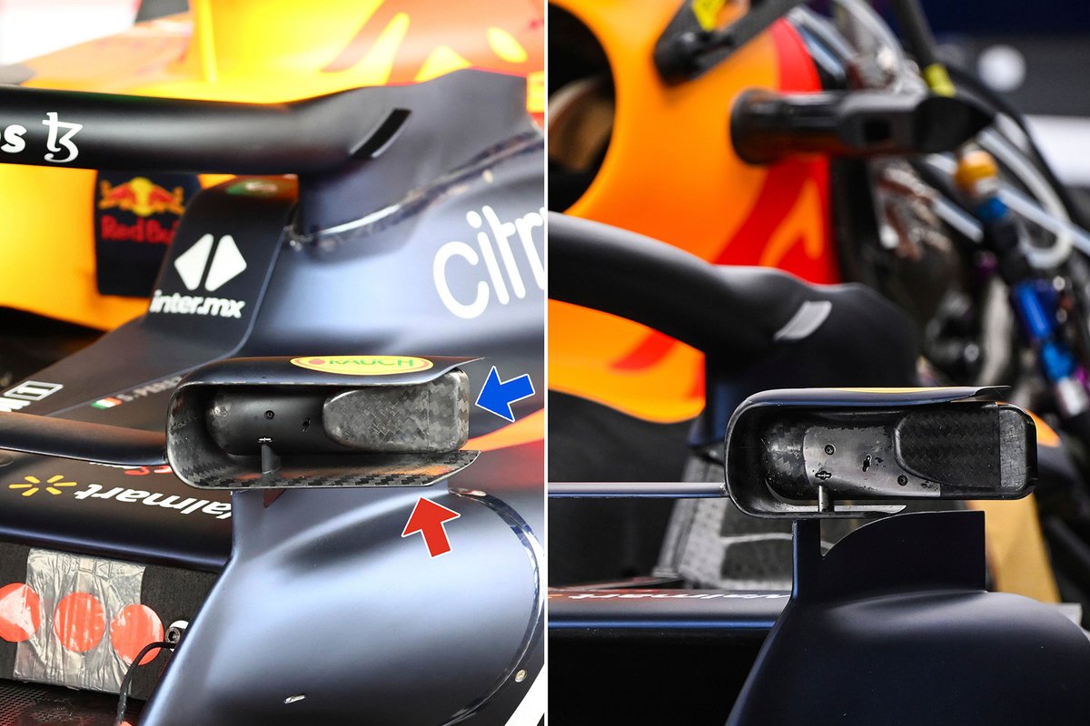 Comparación del retrovisor del Red Bull Racing RB18
