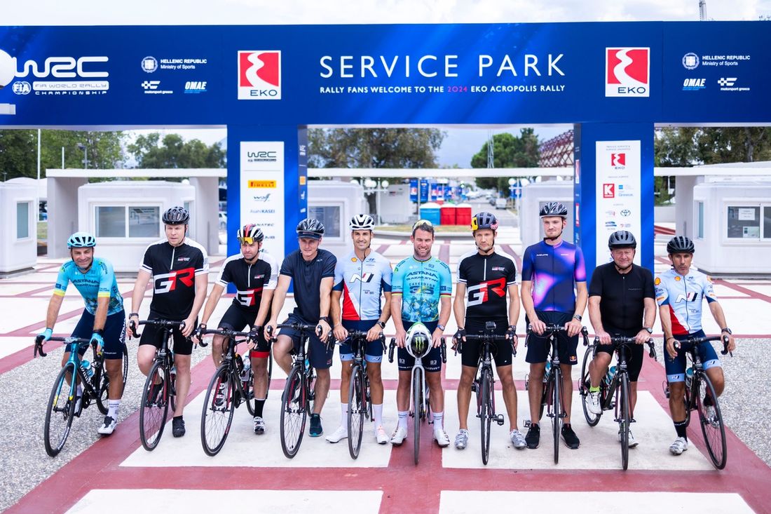 Pilotos del WRC con Mark Cavendish