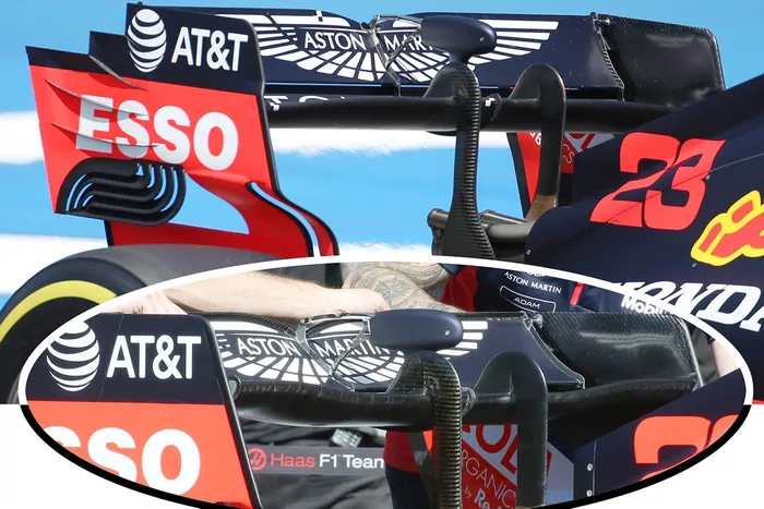 Comparación del alerón trasero del Red Bull RB16