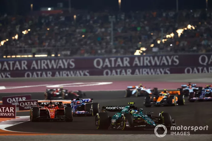 Fernando Alonso, Aston Martin AMR23, Charles Leclerc, Ferrari SF-23, Esteban Ocon, Alpine A523