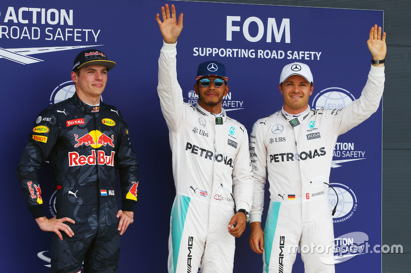 Polesitter Lewis Hamilton, 2. Nico Rosberg, 3. Max Verstappen