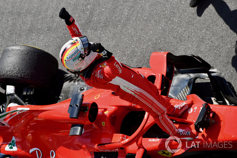 Race winner Sebastian Vettel, Ferrari celebrates in parc ferme