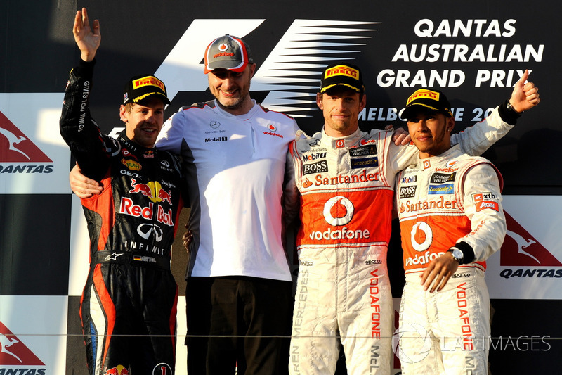 2012. Подіум: 1. Дженсон Баттон, McLaren. 2. Себастьян Феттель, Red Bull. 3. Льюіс Хемілтон, McLaren