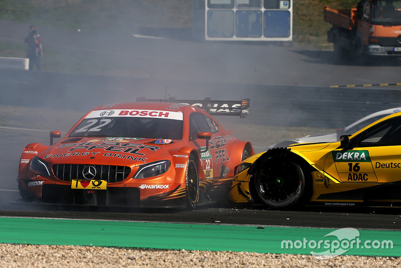 Crash of Lucas Auer, Mercedes-AMG Team HWA, Mercedes-AMG C63 DTM and Timo Glock, BMW Team RMG, BMW M4 DTM