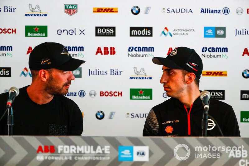 Jean-Eric Vergne, DS TECHEETAH, talks to Sébastien Buemi, Nissan e.Dams in the press conference