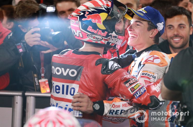 Andrea Dovizioso, Ducati Team, Marc Marquez, Repsol Honda Team al Parco chiuso