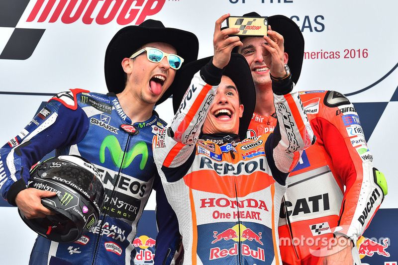 Podium: race winner Marc Marquez, Repsol Honda Team, second place Jorge Lorenzo, Yamaha Factory Racing, third place Andrea Iannone, Ducati Team