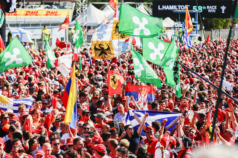 A mass of red Ferrari fans on the circuit after the race