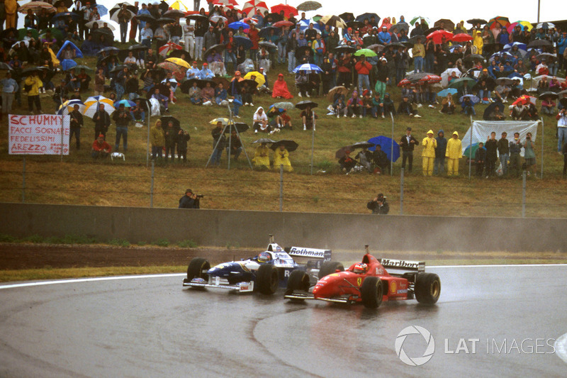 Michael Schumacher, Ferrari F310 forza Jacques Villeneuve, Williams FW18 Renault