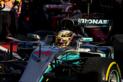Lewis Hamilton, Mercedes AMG F1 W08, 2nd Position, arrives in Parc Ferme