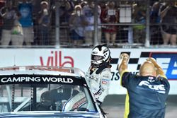 Justin Haley, GMS Racing, Chevrolet Silverado Fraternal Order Of Eagles celebrates his win 