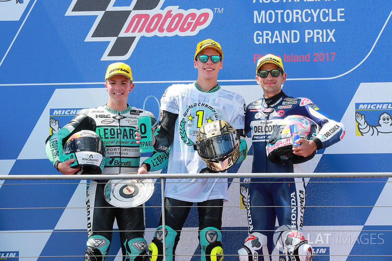Race winner Joan Mir, Leopard Racing, second placeLivio Loi, Leopard Racing, third place Jorge Martin, Del Conca Gresini Racing Moto3