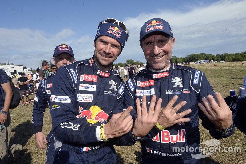 Stéphane Peterhansel and Cyril Despres, Peugeot Sport celebrating Stéphane's 13th win in the event