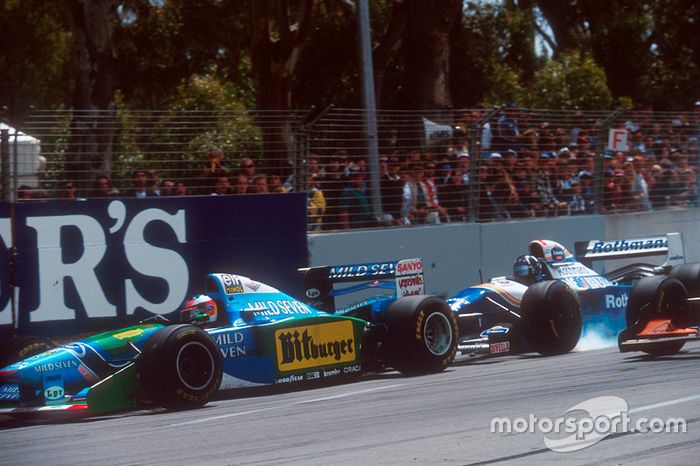 Damon Hill, Williams FW16B Renault und Michael Schumacher, Benetton B194 Ford