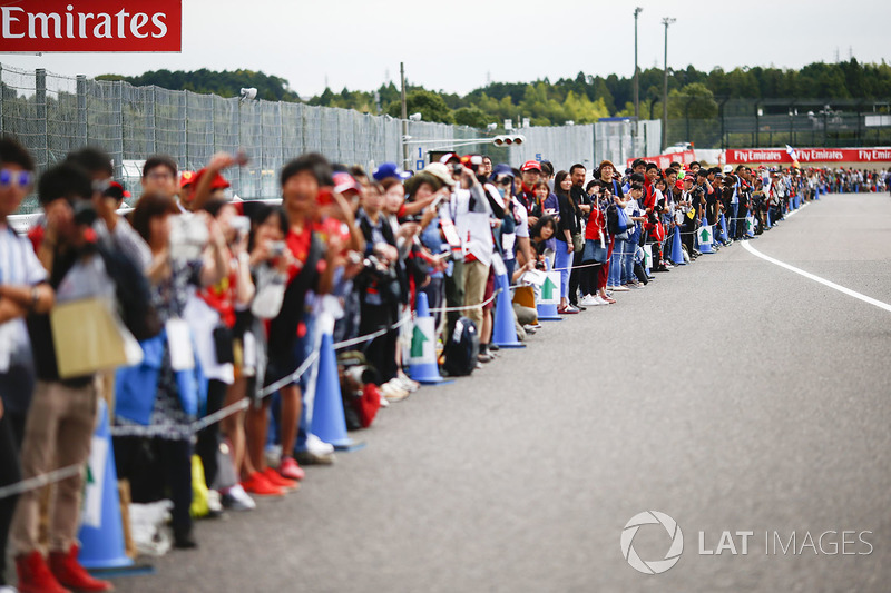 Fans queue on the track