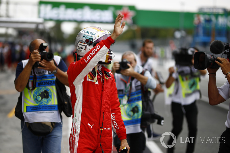 Sebastian Vettel, Ferrari waves to the fans after FP2