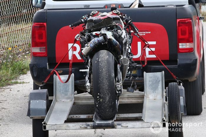 La moto dañada de Takaaki Nakagami, Team LCR Honda