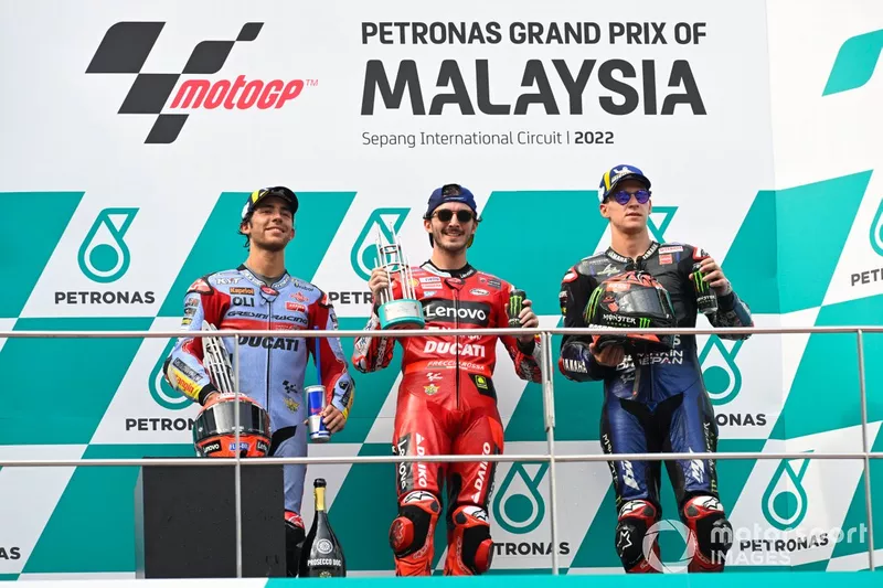 Enea Bastianini, Gresini Racing, Francesco Bagnaia, Ducati Team, Fabio Quartararo, Yamaha Factory Racing