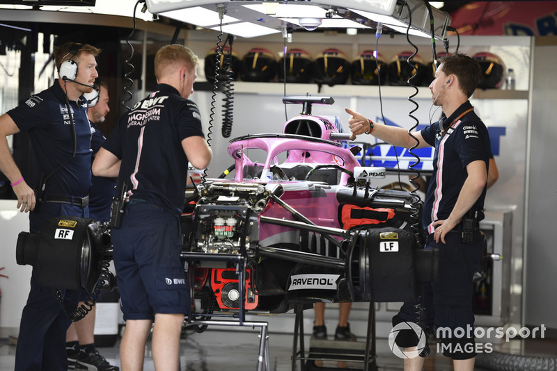 Racing Point Force India VJM11 in the garage