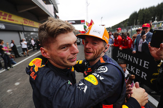 Max Verstappen, Red Bull Racing, celebrates third place in parc ferme