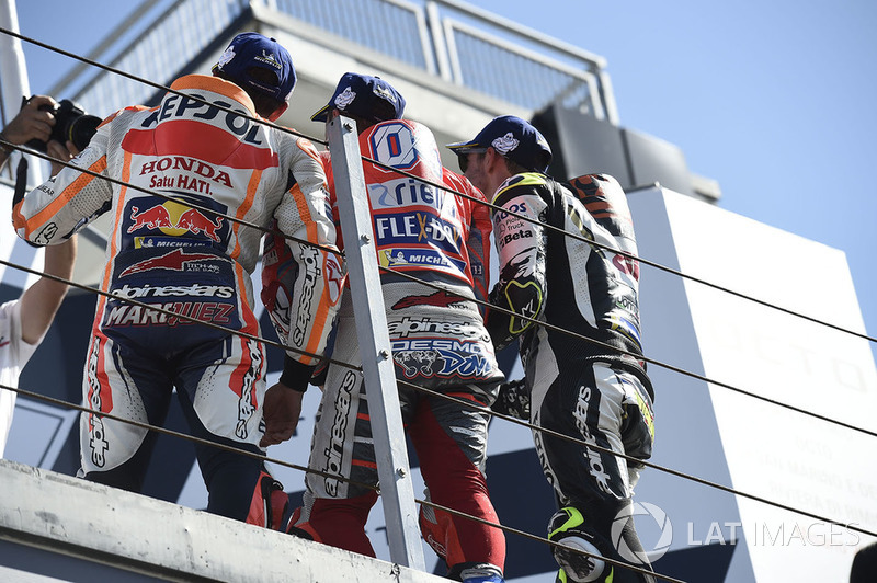 Podium: race winner Andrea Dovizioso, Ducati Team, second place Marc Marquez, Repsol Honda Team, third place Cal Crutchlow, Team LCR Honda