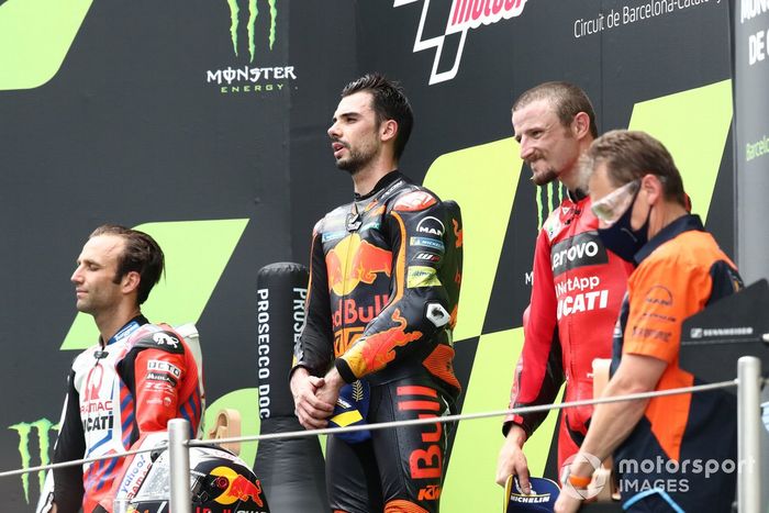 Podio: ganador de la carrera Miguel Oliveira, Red Bull KTM Factory Racing, segundo lugar Johann Zarco, Pramac Racing, tercer lugar Jack Miller, Ducati Team 