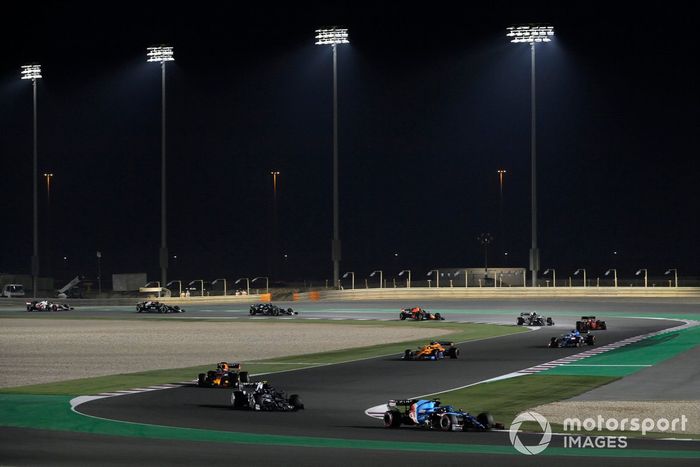 Fernando Alonso, Alpine A521, Pierre Gasly, AlphaTauri AT02, and Max Verstappen, Red Bull Racing RB16B