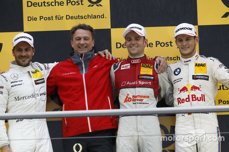 Podium: Race winner Jamie Green, Audi Sport Team Rosberg, Audi RS 5 DTM, second place Gary Paffett Mercedes-AMG Team HWA, Mercedes-AMG C63 DTM, third Marco Wittmann, BMW Team RMG, BMW M4 DTM