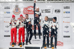 Podium: race winners Sébastien Ogier, Julien Ingrassia, M-Sport, second place Jari-Matti Latvala, Miikka Anttila, Toyota Racing, third place Ott Tänak, Martin Järveoja, M-Sport