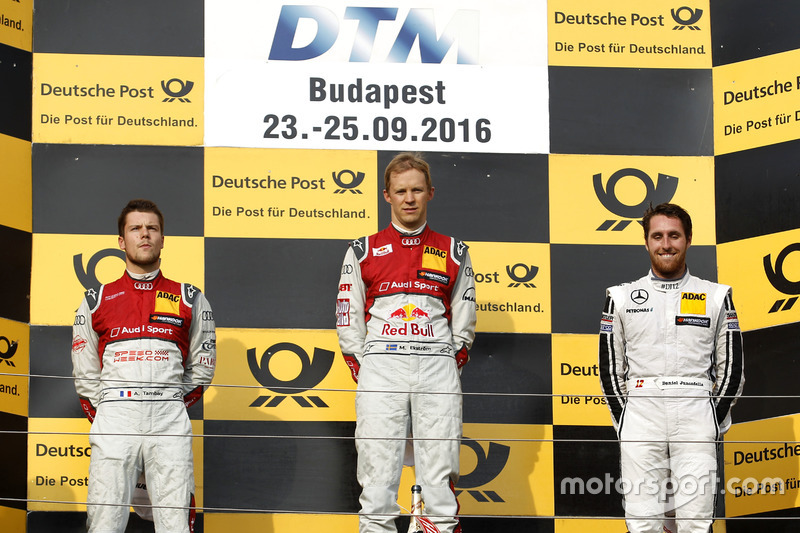 Podium: winnaar Mattias Ekström, Audi Sport Team Abt Sportsline, Audi A5 DTM; tweede Adrien Tambay, 