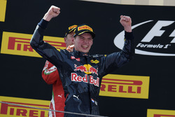 Max Verstappen, Red Bull Racing celebrates his first win