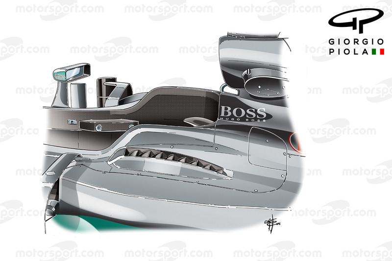 Mercedes F1 W07: Lamellen neben dem Cockpit, Grand Prix von Ungarn