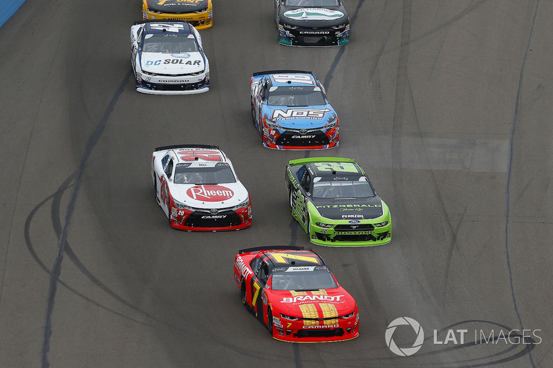 Justin Allgaier, JR Motorsports, Chevrolet Camaro BRANDT Professional Agriculture, Brad Keselowski, Team Penske, Ford Mustang Fitzgerald Glider Kits and Christopher Bell, Joe Gibbs Racing, Toyota Camry Rheem