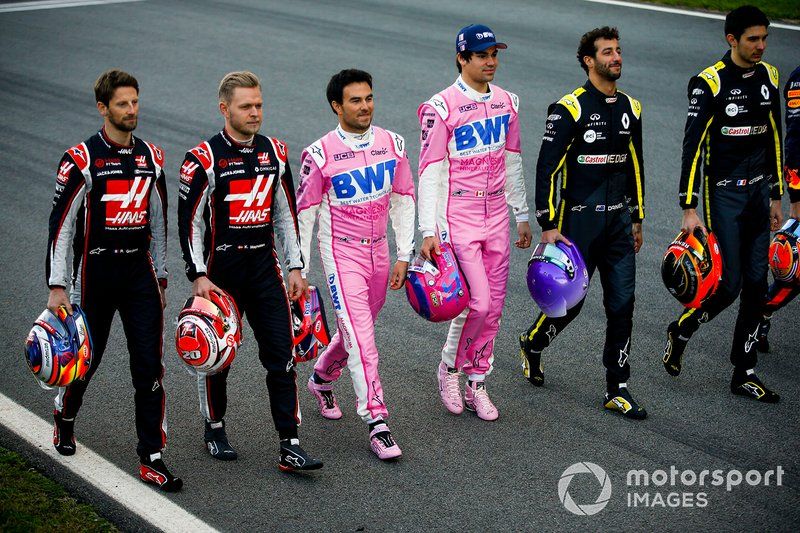 Romain Grosjean, Haas F1, Kevin Magnussen, Haas F1, Sergio Perez, Racing Point, Lando Norris, McLaren, Daniel Ricciardo, Renault F1 y Esteban Ocon, Renault F1 