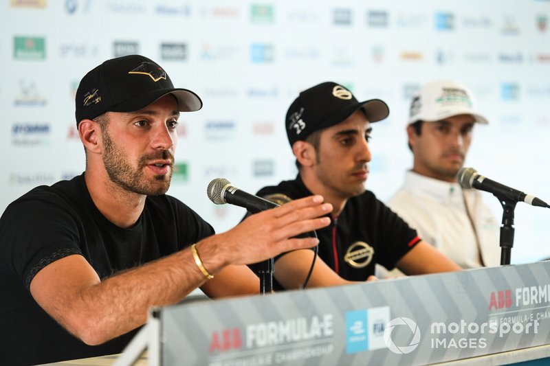 Jean-Eric Vergne, DS TECHEETAH,Sébastien Buemi, Nissan e.Dams,Nelson Piquet Jr., Panasonic Jaguar Racing, and Lucas Di Grassi, Audi Sport ABT Schaeffler in the press conference