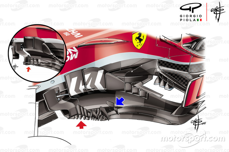 Bargeboard del Ferrari SF71H en Estados Unidos