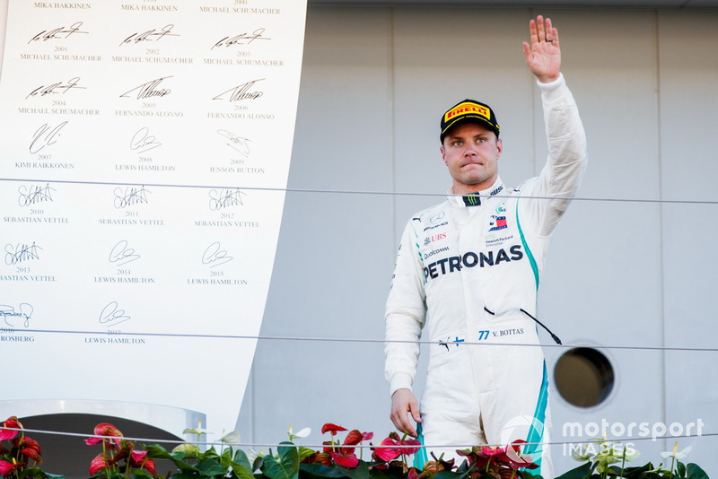 Il secondo classificato Valtteri Bottas, Mercedes AMG F1, sul podio
