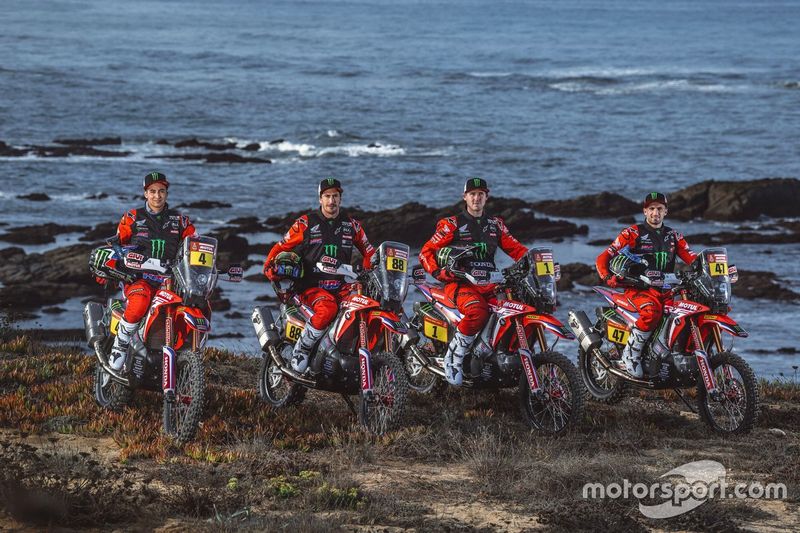 #1 Monster Energy Honda Team: Ricky Brabec, #4 Monster Energy Honda Team: Jose Ignacio Cornejo Florimo, #47 Monster Energy Honda Team: Kevin Benavides, #88 Monster Energy Honda Team: Bort Joan Barreda