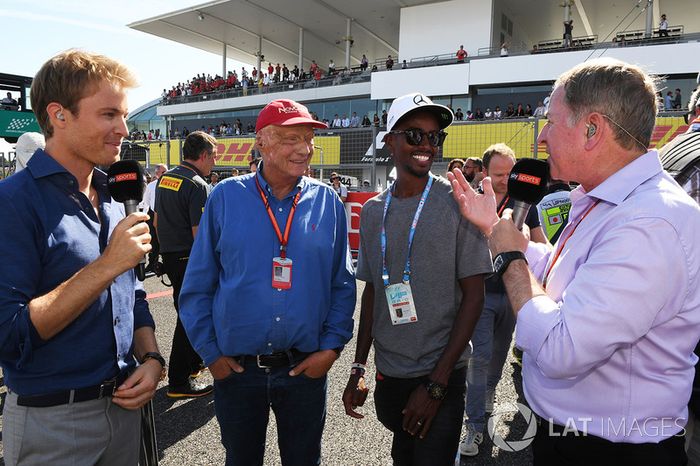 Nico Rosberg, Embajador de Mercedes-Benz, Niki Lauda, Mercedes AMG F1 Presidente no ejecutivo, Mo Farah, Martin Brundle, Sky TV