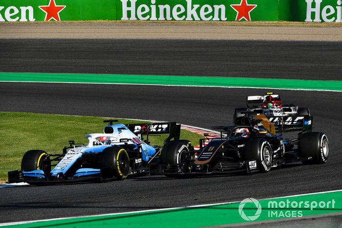 George Russell, Williams Racing FW42, Romain Grosjean, Haas F1 Team VF-19 y Antonio Giovinazzi, Alfa Romeo Racing C38