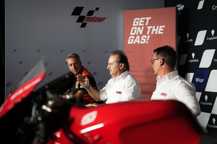 GASGAS Motorsports Director Pit Beirer, Member of the Executive Board, CMO Hubert Trunkenpolz and Herve Poncharal, Team Principal of Tech3