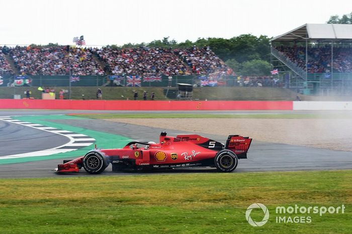 Sebastian Vettel, Ferrari SF90 after running into the back of Max Verstappen, Red Bull Racing RB15 